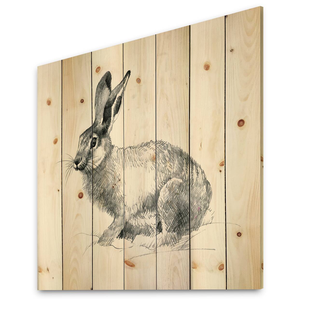 Designart - Monochrome Portrait Of Rabbit - Farmhouse Print on Natural Pine Wood